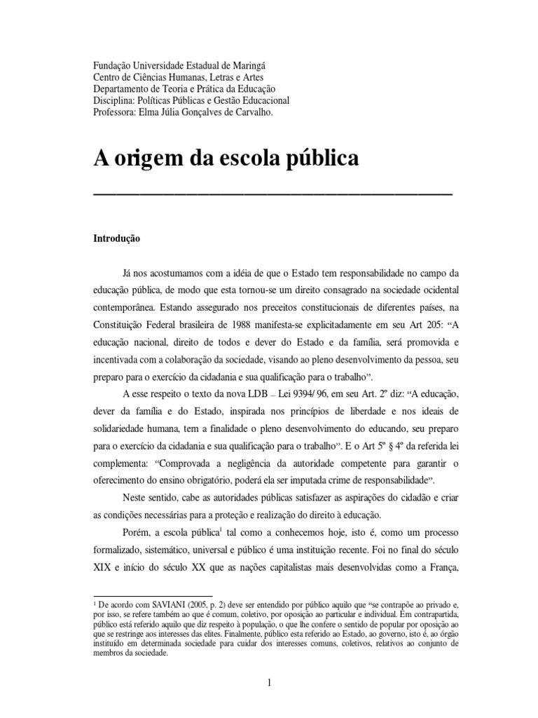 A Origem Da Escola Publica | PDF | Estado | Economia