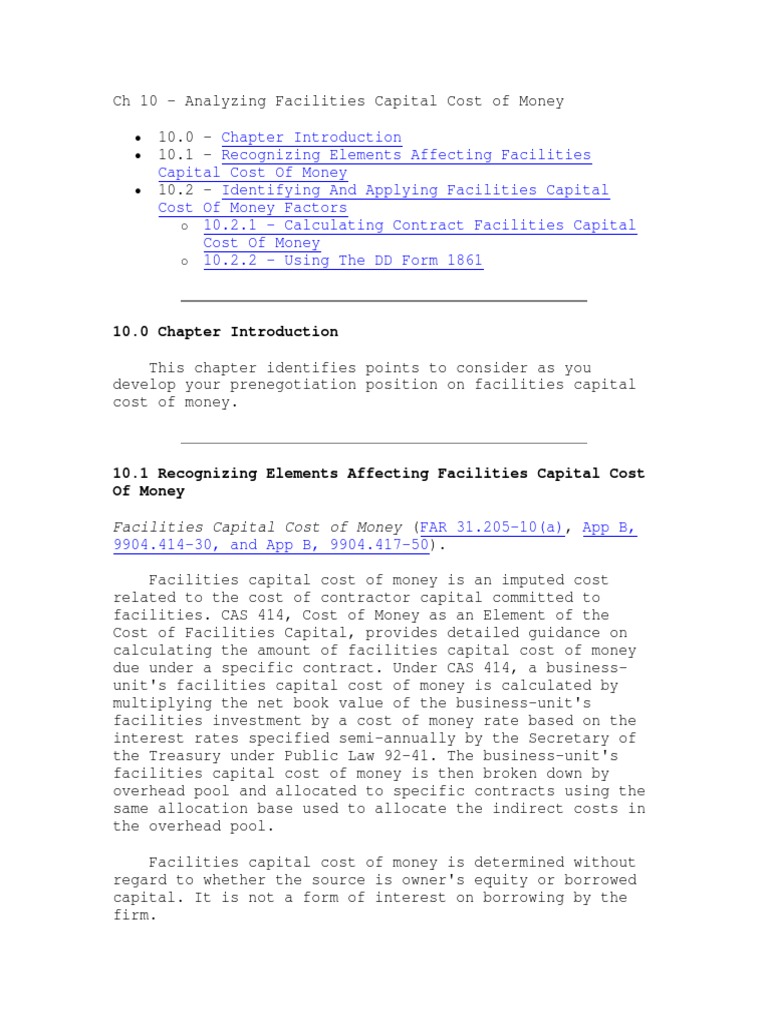 10.0 Chapter Introduction Facilities Capital Cost of Money ( PDF