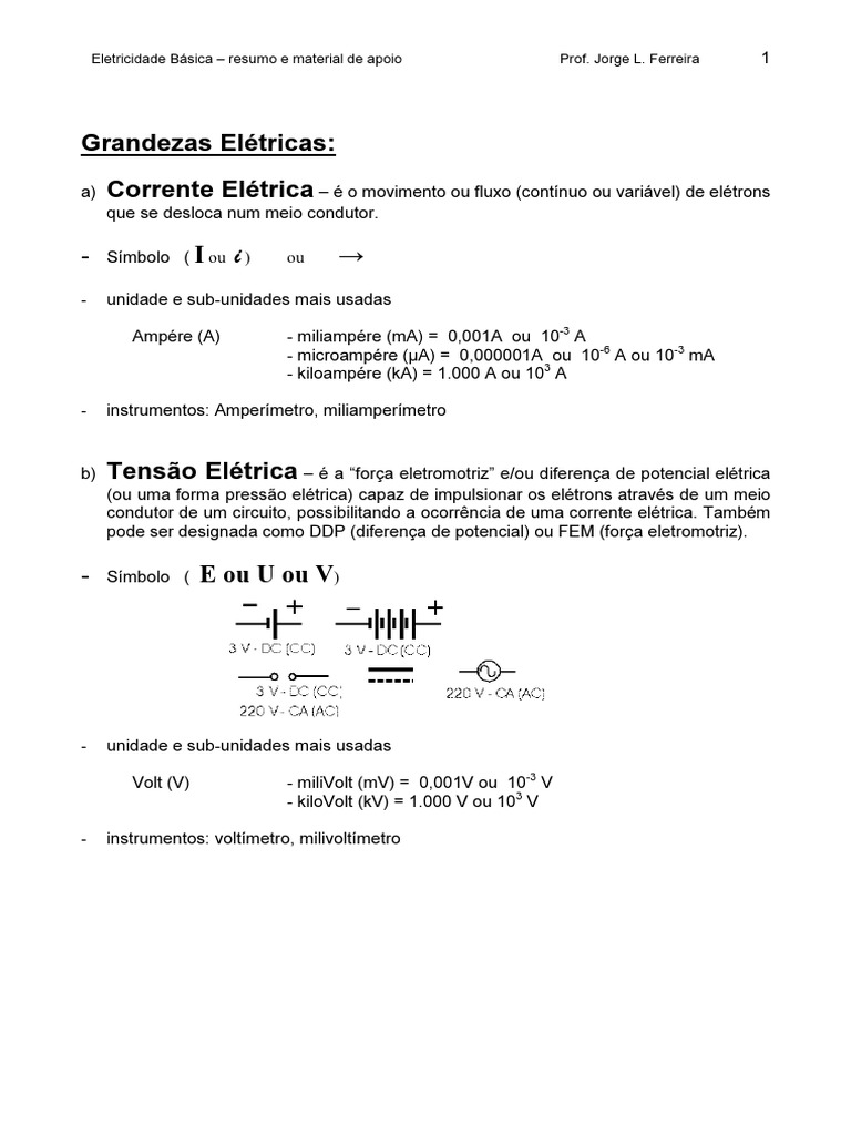 Resumo de Eletricidade Básica | PDF | Resistor | Circuitos em série e ...