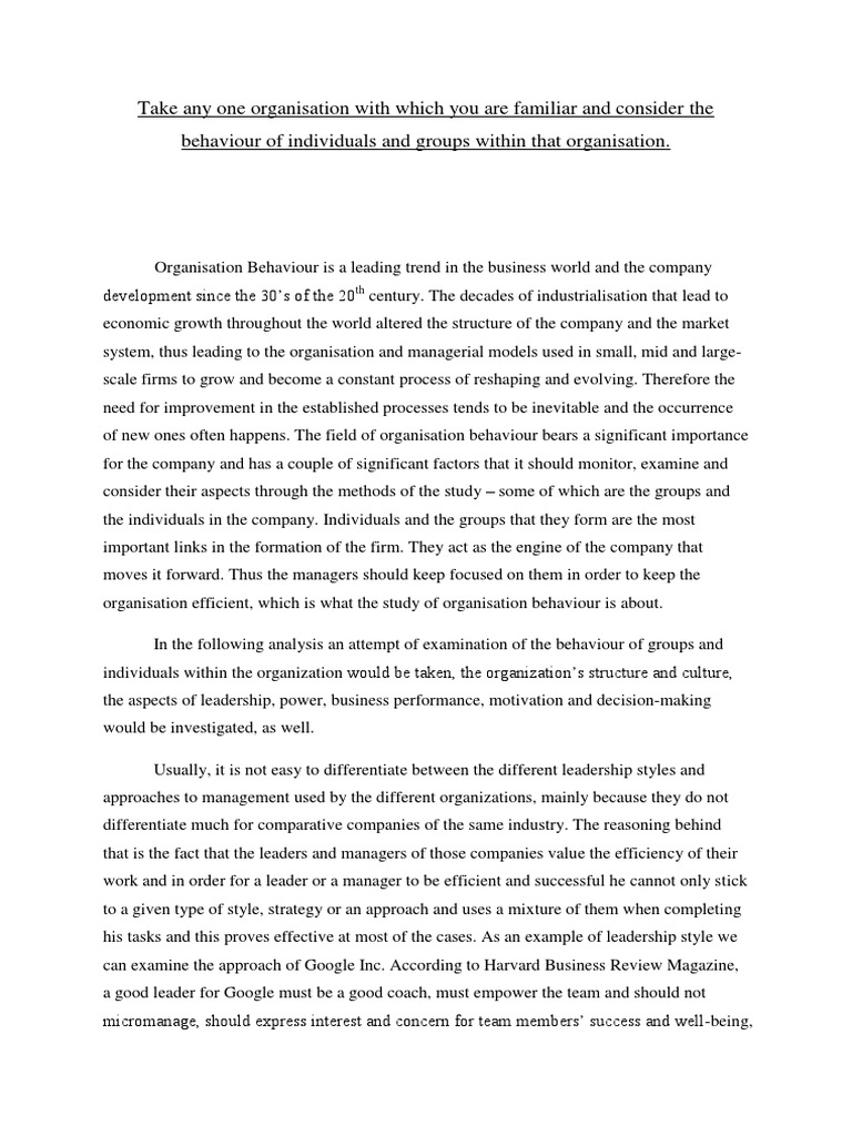 importance of organizational behavior essay