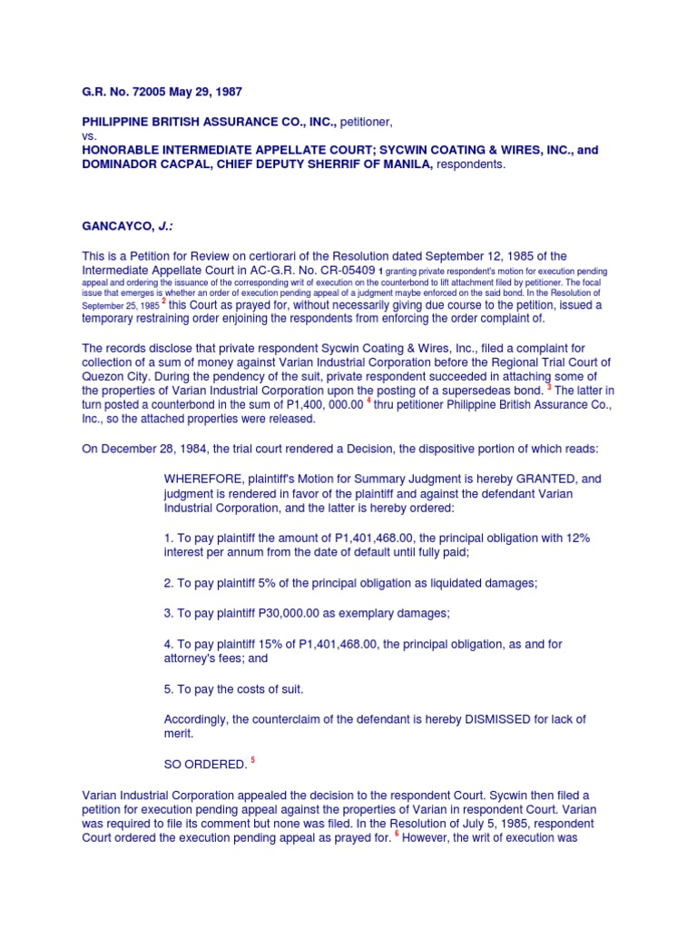1 Granting Private Respondent's Motion For Execution Pending | PDF