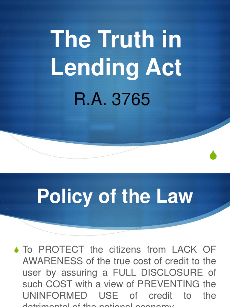 Truth in Lending Act | Credit (Finance) | Loans