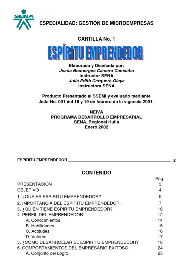 Cartilla 1 - ESPIRITU EMPRENDEDOR PDF | PDF | Creatividad | Planificación