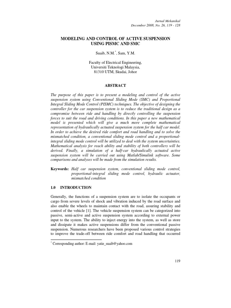 Modeling and Control of Active Suspension Using Pismc and SMC | PDF