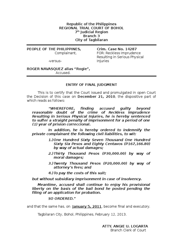 Court Judgment: Reckless Imprudence | PDF