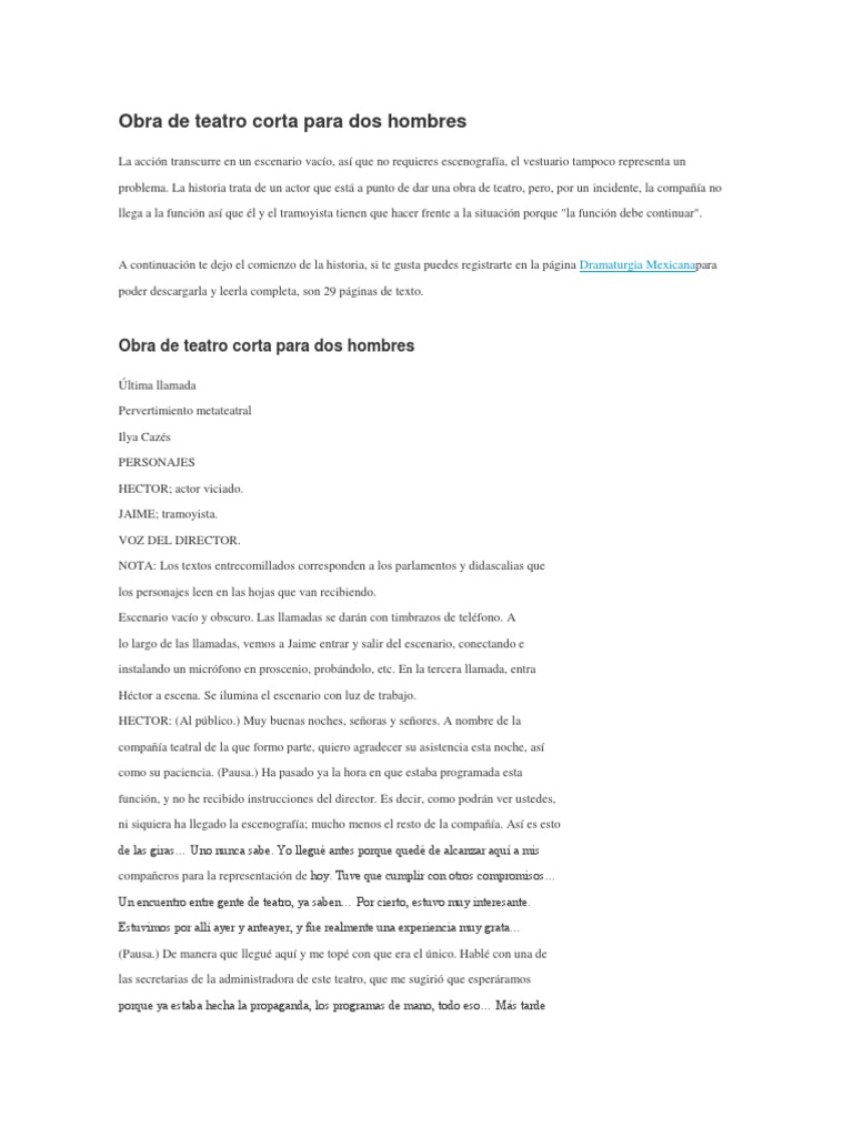 Obra de Teatro Corta para Dos Hombres | PDF | Teatro | Las artes escénicas