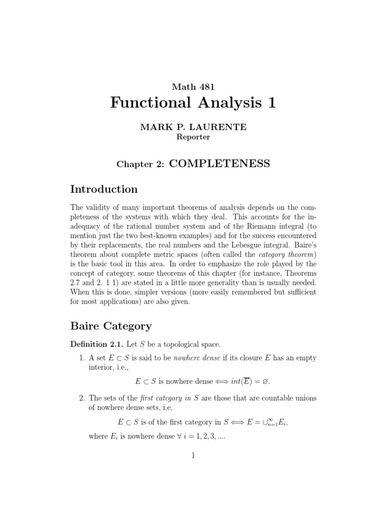The Baire Category Theory PDF Metric Space Functions And Mappings