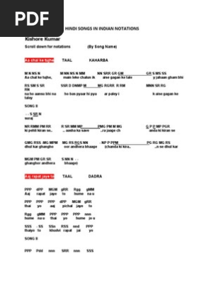 Hindi Songs In Indian Notations