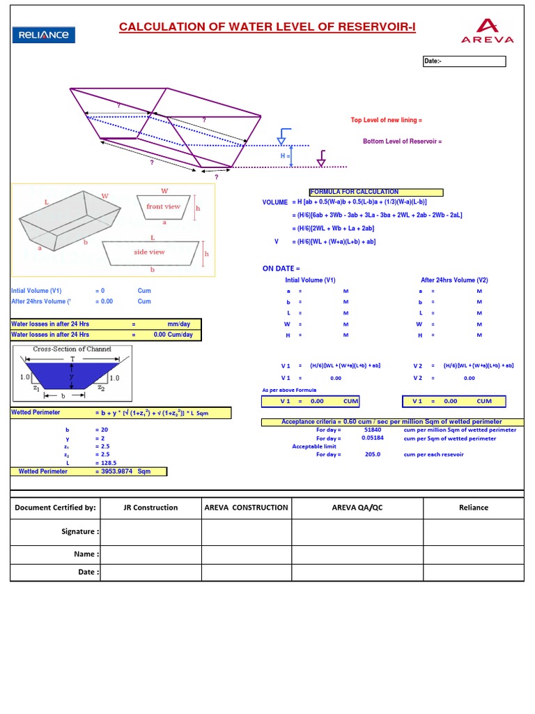 Water Level Calculation for Reservoir | PDF