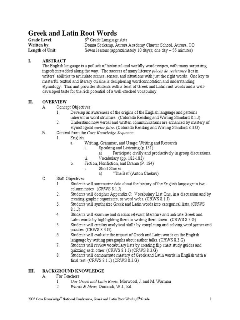 worksheet Latin Root Words Worksheet greek and latin root words vocabulary educational assessment