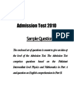 University of Lahore UOL Entry Test Sample Paper