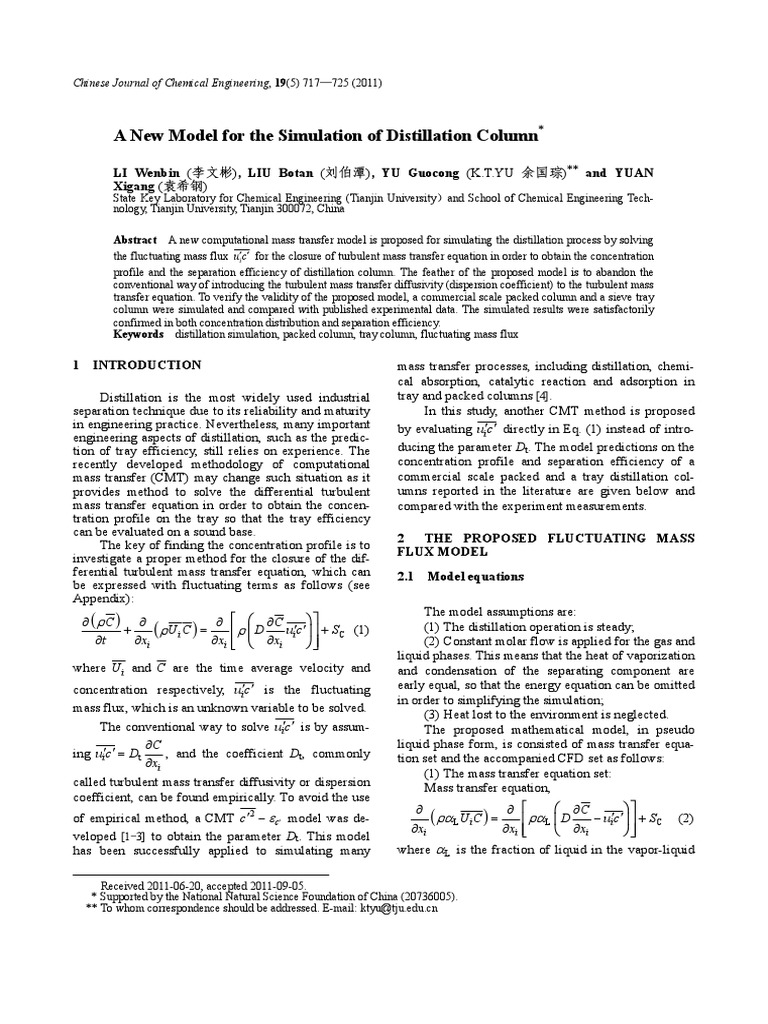 A New Model For The Simulation of Distillation Column | PDF