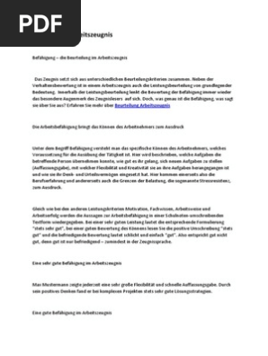 Beurteilung Arbeitszeugnis | PDF