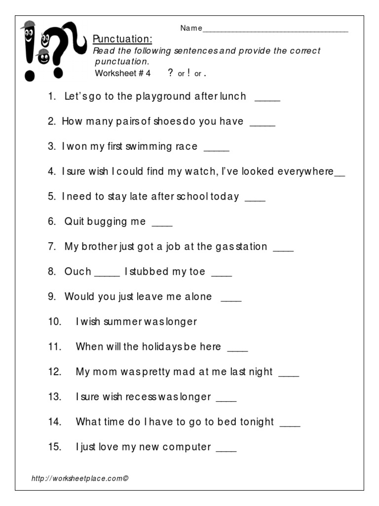 Free Grade 5 English Punctuation Worksheets