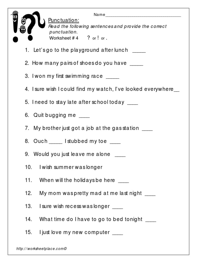 Free Printable Punctuation Worksheets Printable Templates
