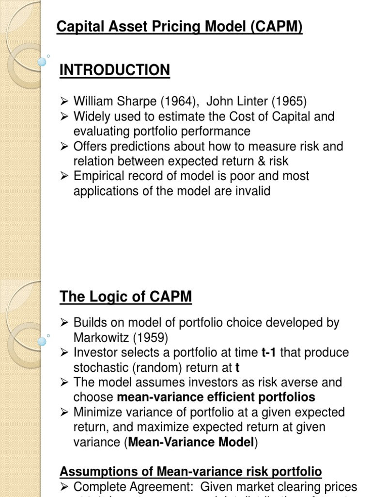 Presentation Capm Capital Asset Pricing Model Beta Finance