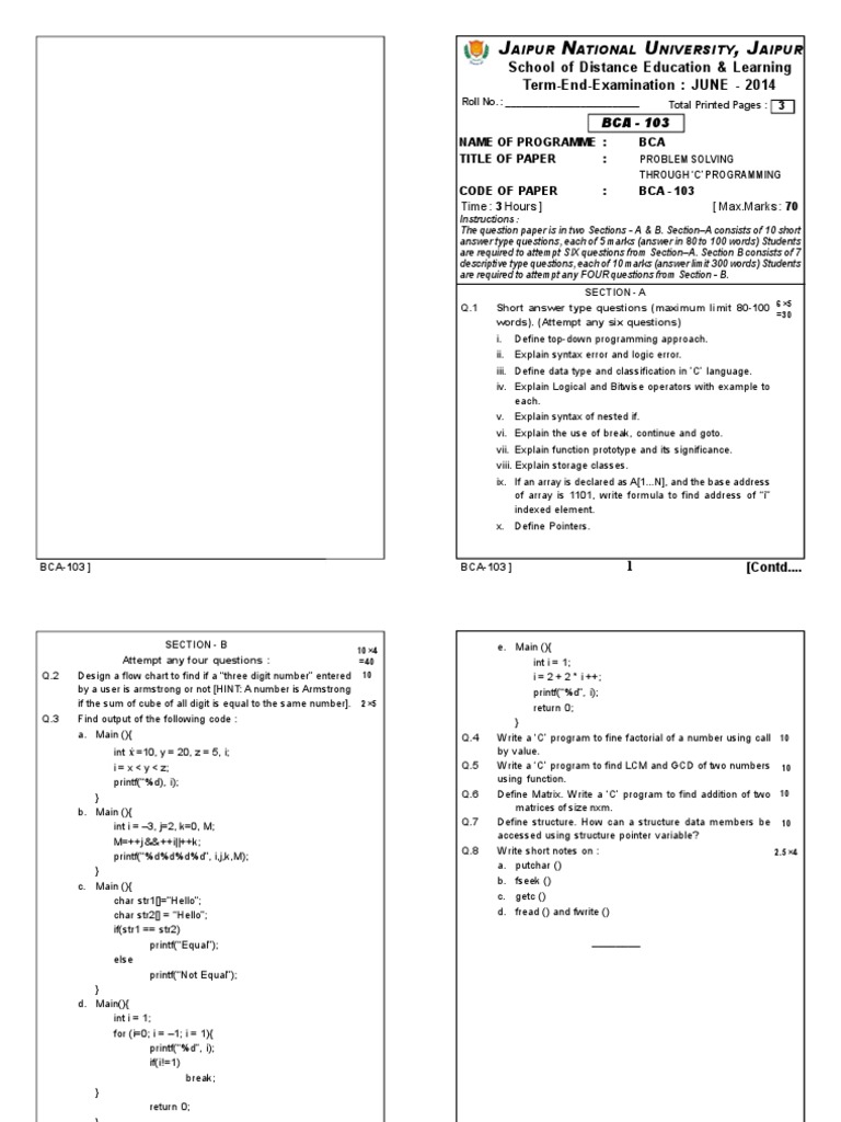 Bca 103 | PDF | C (Programming Language) | Integer (Computer Science)
