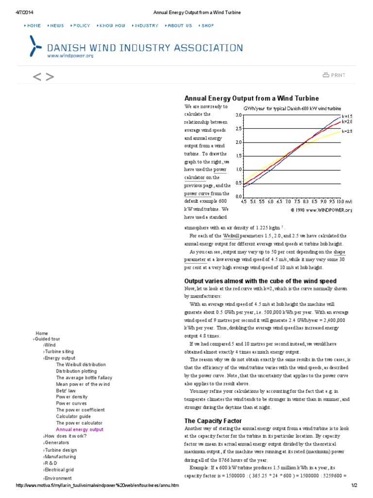 Annual Energy Output From A Wind Turbine | PDF | Turbine | Wind Power