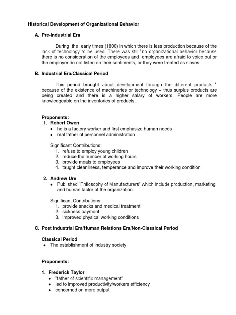 🐈 Historical background of organizational behaviour. HISTORICAL