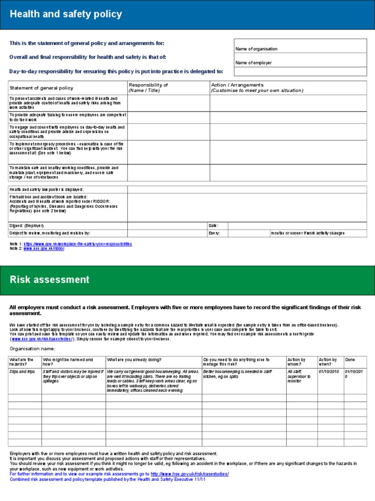 Risk Assessment and Policy Template | PDF | Occupational Safety And ...