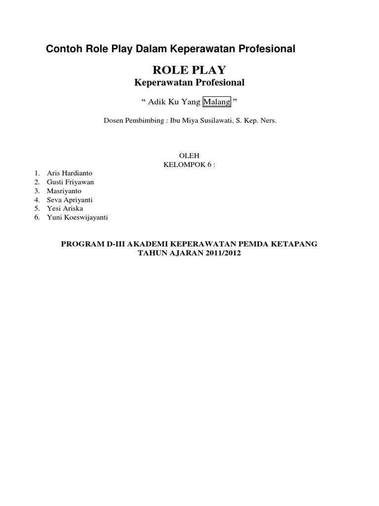 Contoh Role Play Dalam Keperawatan Profesional
