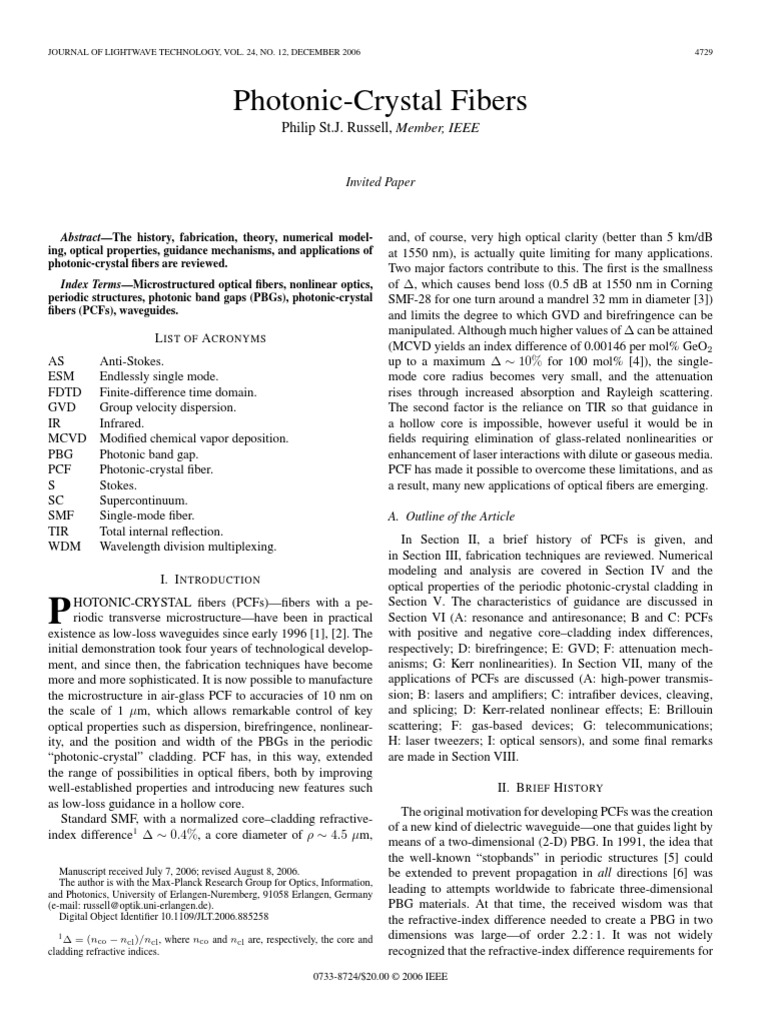 Photonic Crystal Fiber - History and Future | PDF | Optical Fiber ...