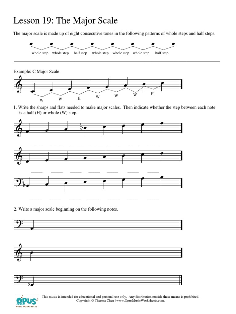 Music Theory Worksheet 19 Major Scale Scale Music Melody