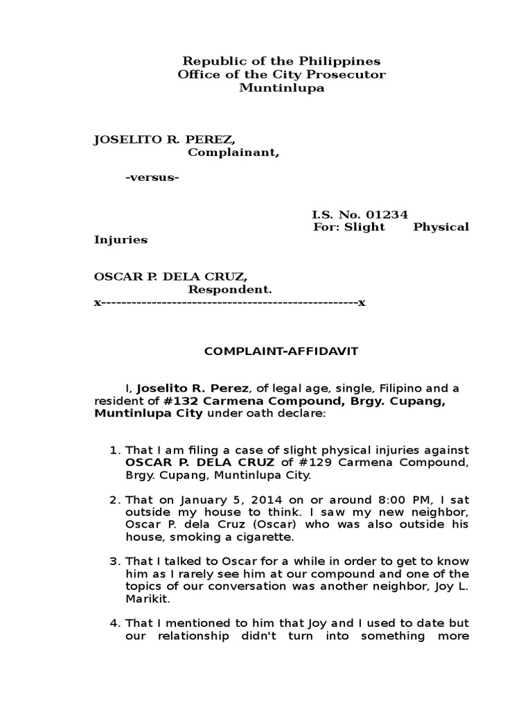 Republic of The Philippines Office of The City Prosecutor Muntinlupa ...