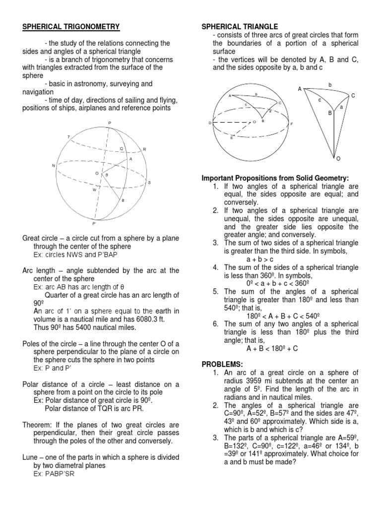 Spherical Trigonometry Trigonometric Functions Sine