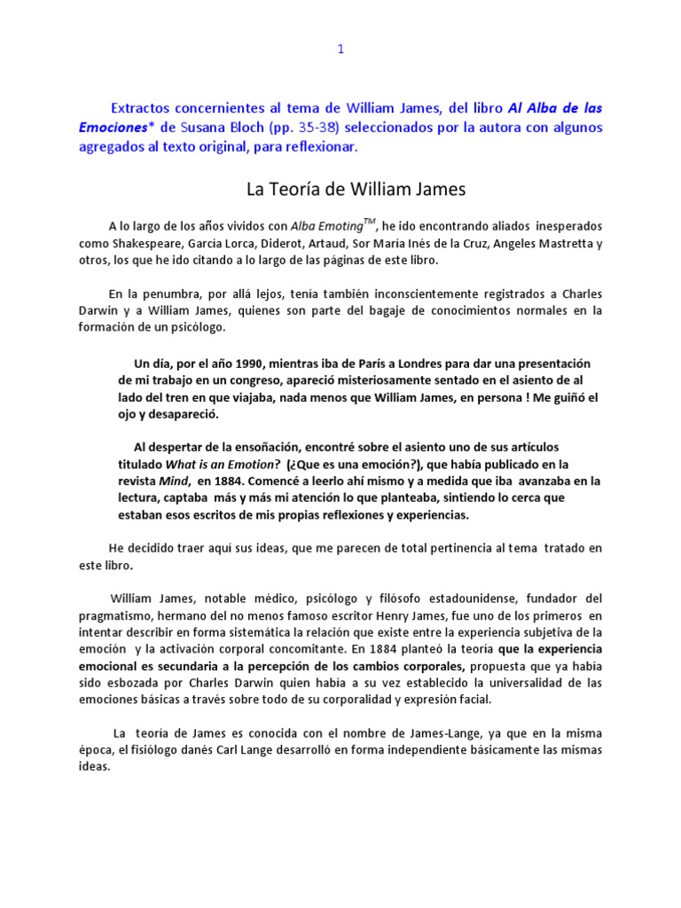 La Teoría Emocional de William James | PDF | Las emociones ...