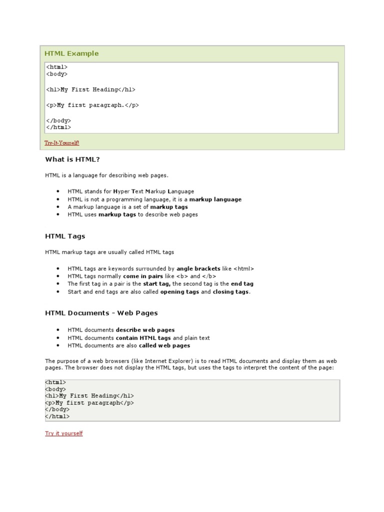 HTML Example: My First Heading My first paragraph. | Html Element ...