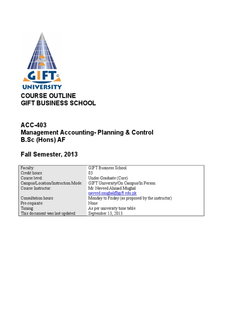 Management Accounting: Planning & Control | PDF | Management Accounting ...