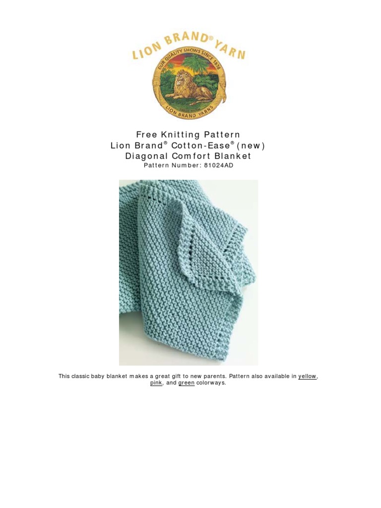 Free Knitting Pattern Lion Brand® CottonEase® (New) Diagonal Comfort Blanket Knitting Gauge