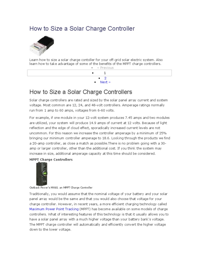 How To Size A Solar Charge Controller | PDF | Solar Panel | Electricity