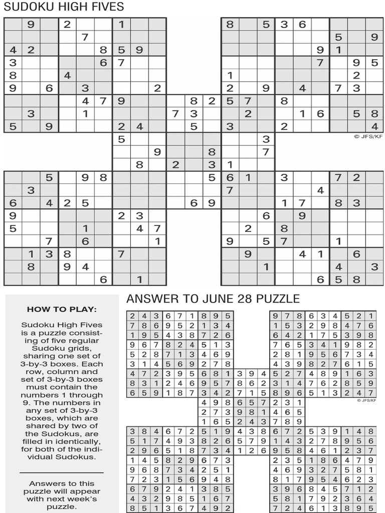 Printable Sudoku High Five, July 5