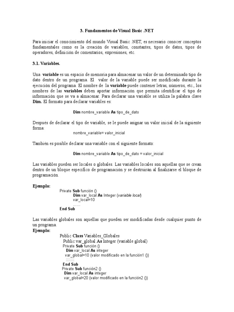Fundamentos de Visual Basic .NET | PDF | Variable (informática) | Básico
