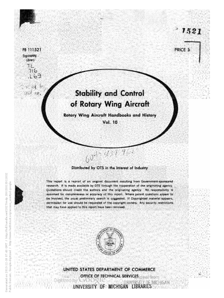 Rotary Wing Aircraft Handbooks and History Volume 10 Stability and