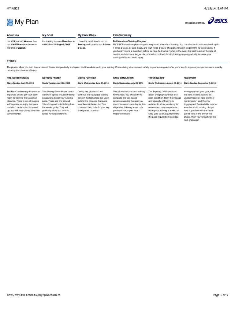 asics sub 4 marathon plan