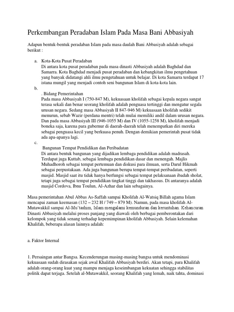 Contoh Makalah Kemunduran Perabadan Masa Dinasti Abbasiyah