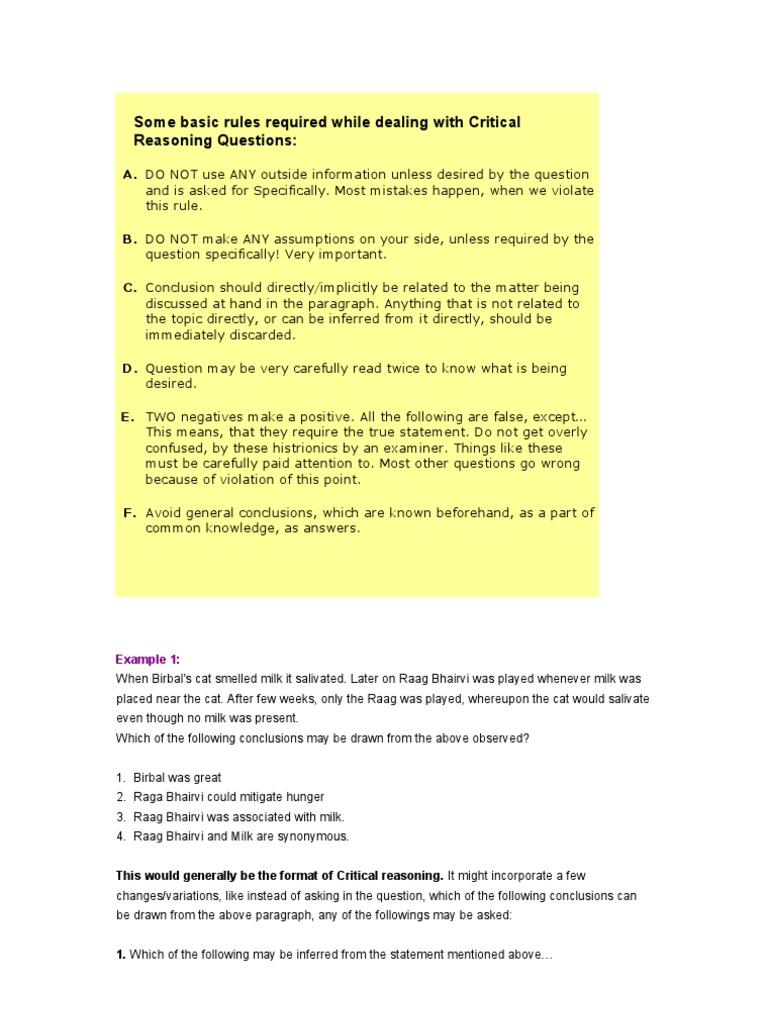 Some Basic Rules Required While Dealing With Critical Reasoning ...