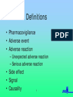 Definitions: - Pharmacovigilance - Adverse Event - Adverse Reaction