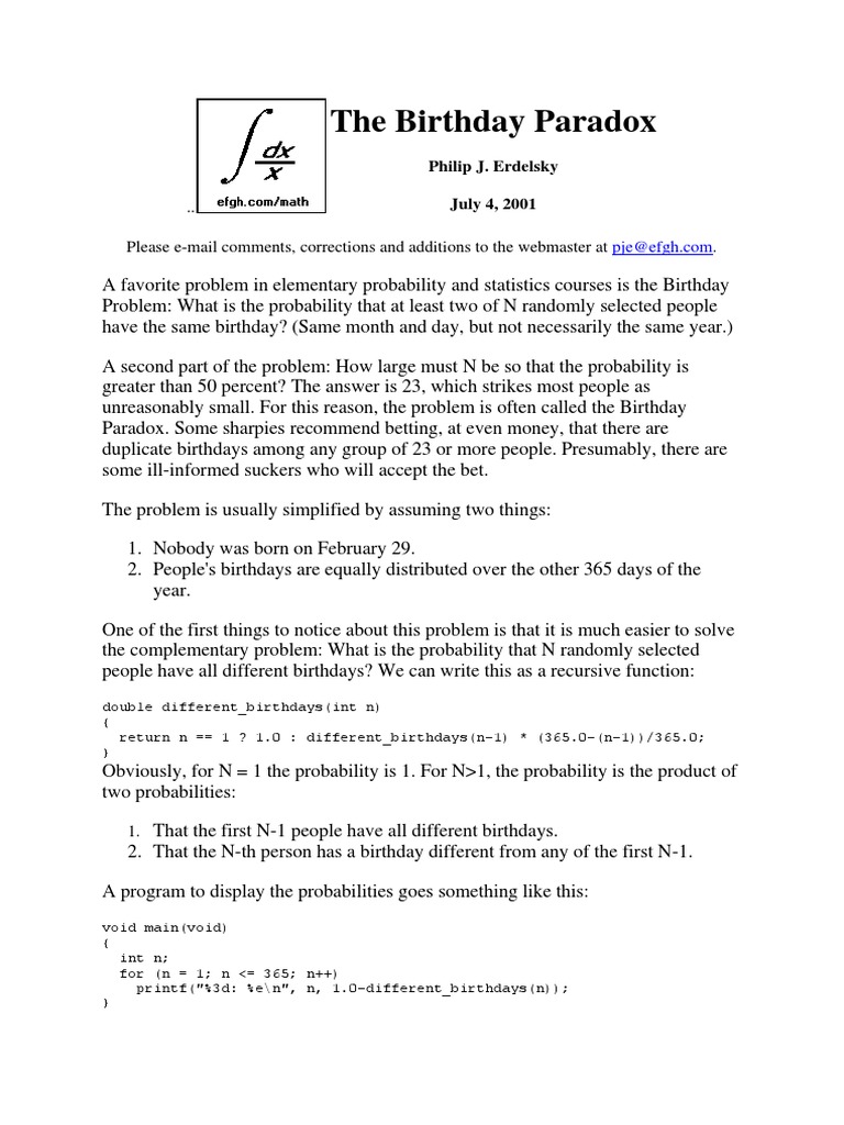The Birthday Paradox | Computer Programming | Physics & Mathematics
