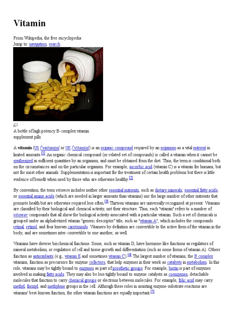 Vitamin Wikipedia, The Free Encyclopedia Vitamin Dietary Supplements