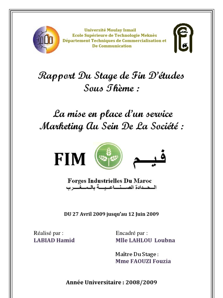 Rapport de Stage Fin d'Etudes de la Mise en Place d'un Service