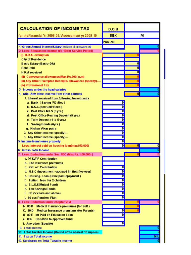 Income Tax Calculation Guide 2008-09 | PDF | Tax Exemption | Taxes