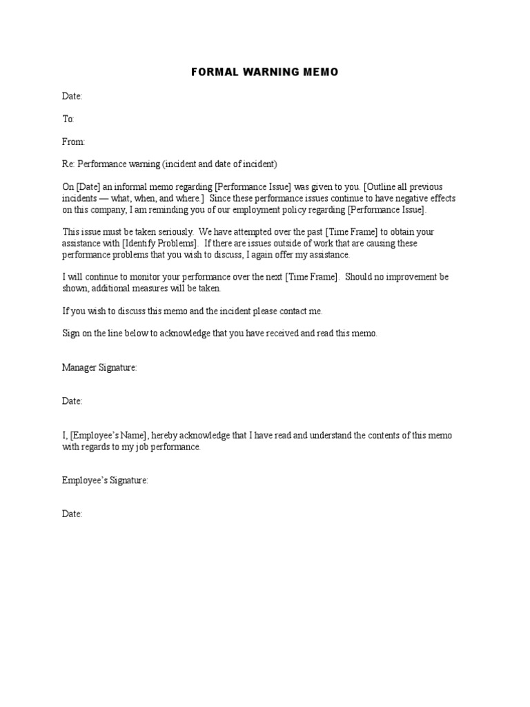 Formal Performance Warning Memo | PDF