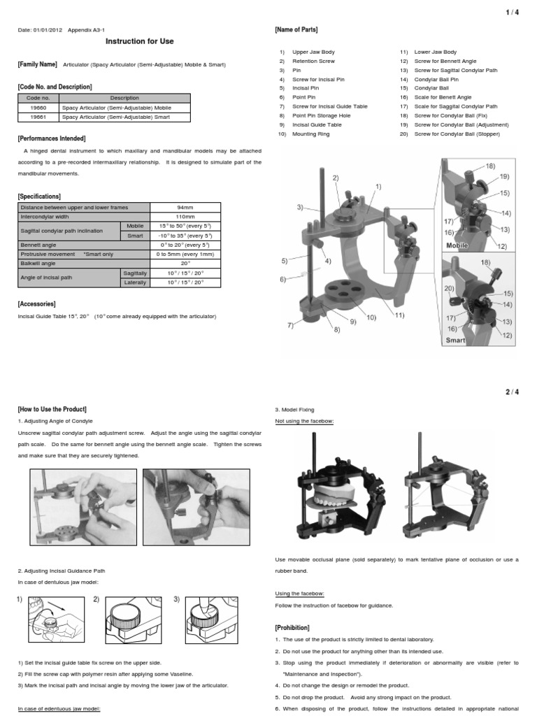Guidelines for Use and Maintenance of a SemiAdjustable Dental