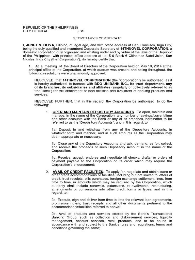 Board resolution for opening bank account philippines Board resolution for opening bank account philippines
