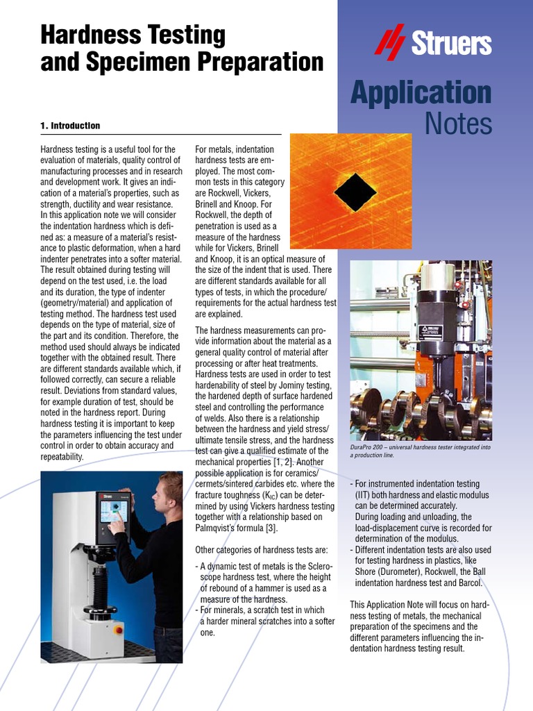 Application Note Hardness Testing English PDF Hardness Mechanical