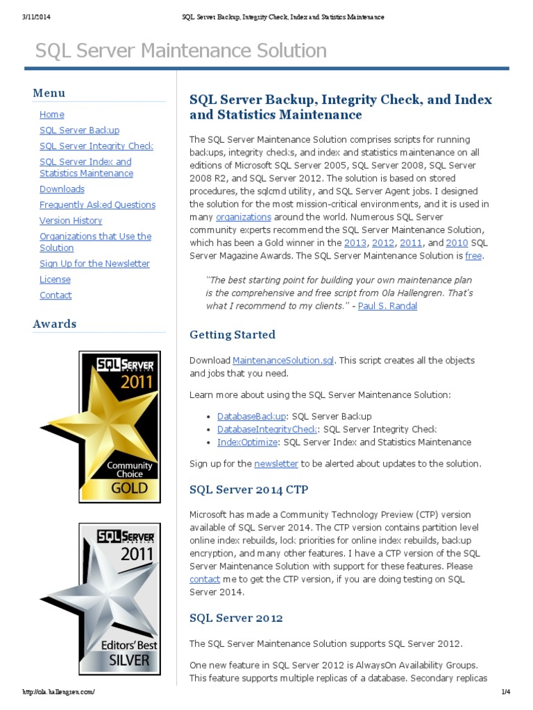 SQL Server Backup, Integrity Check, Index and Statistics Maintenance ...
